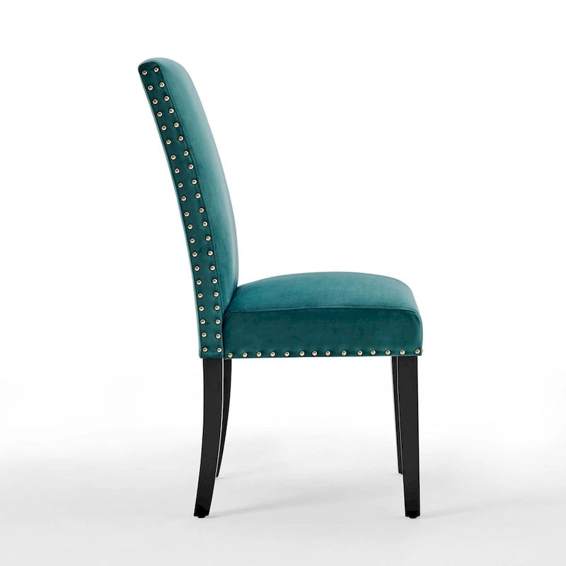 Velvet Nailhead Trim Upholstered Dining Side Chair with Rubberwood Legs