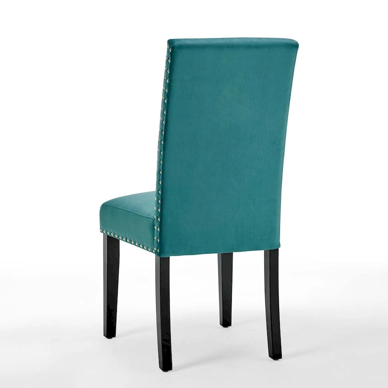Velvet Nailhead Trim Upholstered Dining Side Chair with Rubberwood Legs