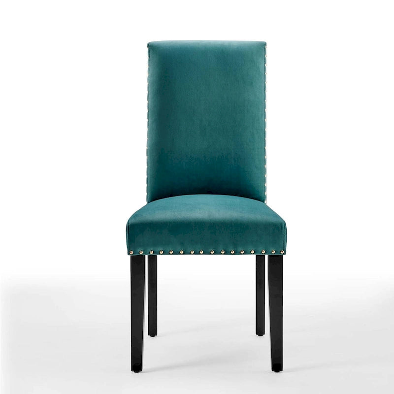 Velvet Nailhead Trim Upholstered Dining Side Chair with Rubberwood Legs