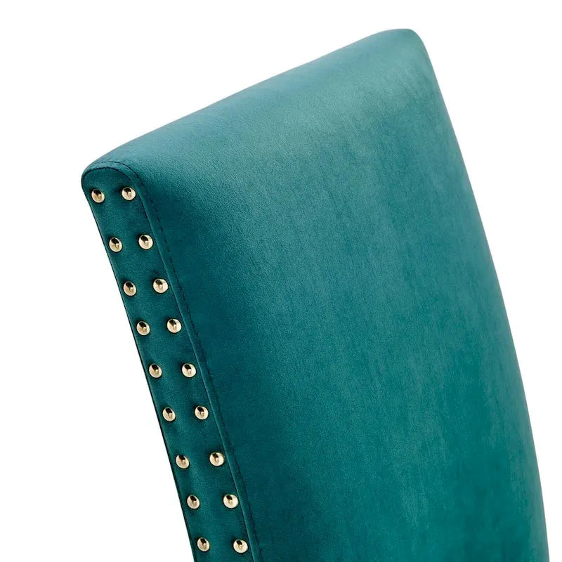 Velvet Nailhead Trim Upholstered Dining Side Chair with Rubberwood Legs