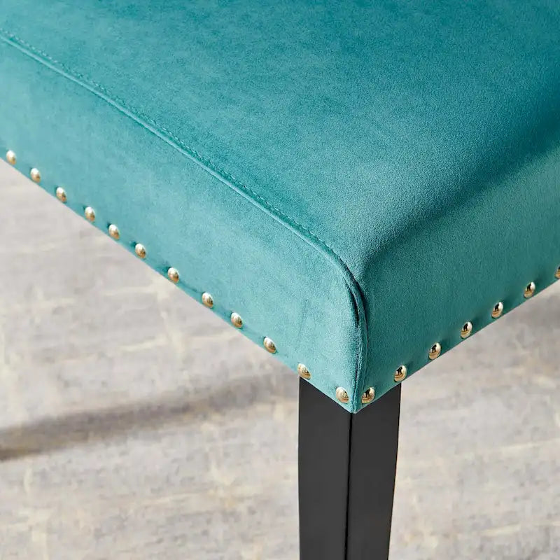 Velvet Nailhead Trim Upholstered Dining Side Chair with Rubberwood Legs