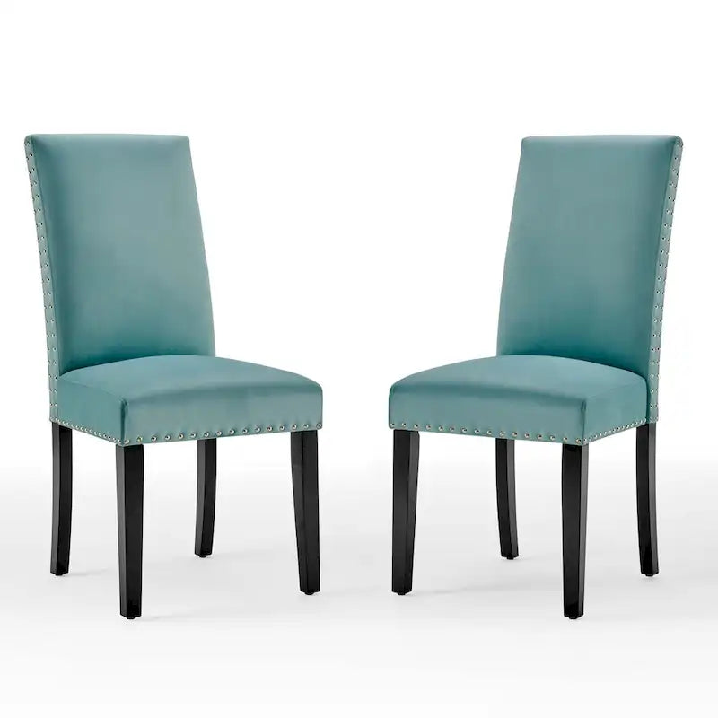 Velvet Nailhead Trim Upholstered Dining Side Chair with Rubberwood Legs