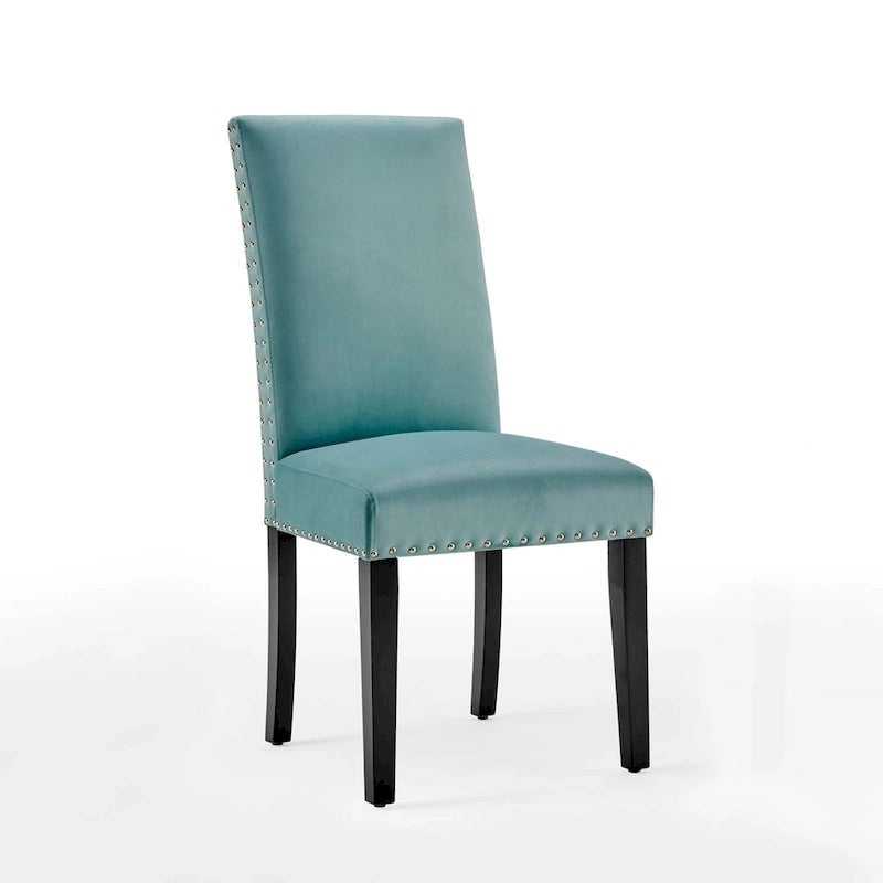Velvet Nailhead Trim Upholstered Dining Side Chair with Rubberwood Legs