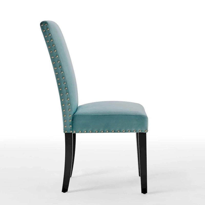 Velvet Nailhead Trim Upholstered Dining Side Chair with Rubberwood Legs