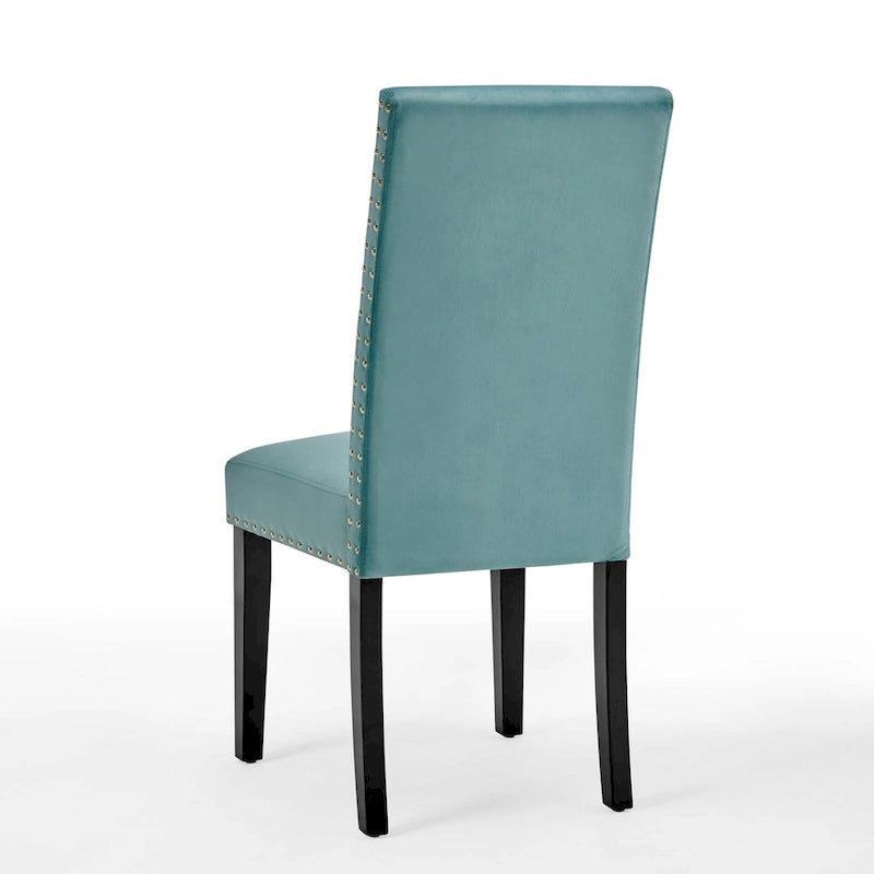 Velvet Nailhead Trim Upholstered Dining Side Chair with Rubberwood Legs