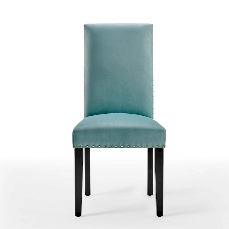 Velvet Nailhead Trim Upholstered Dining Side Chair with Rubberwood Legs