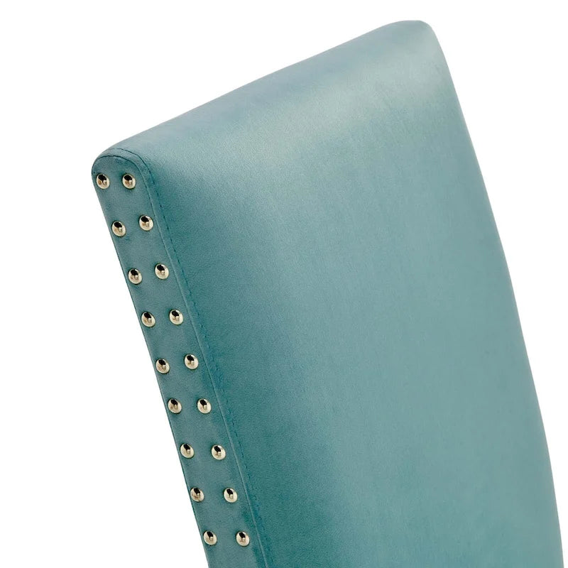 Velvet Nailhead Trim Upholstered Dining Side Chair with Rubberwood Legs