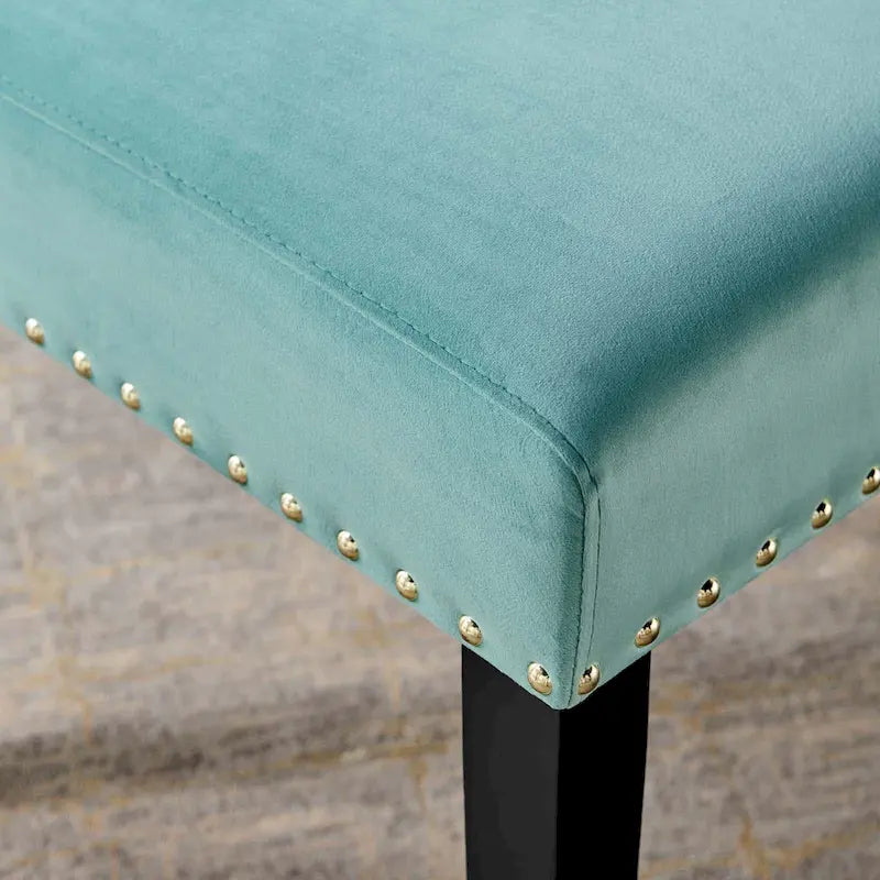 Velvet Nailhead Trim Upholstered Dining Side Chair with Rubberwood Legs