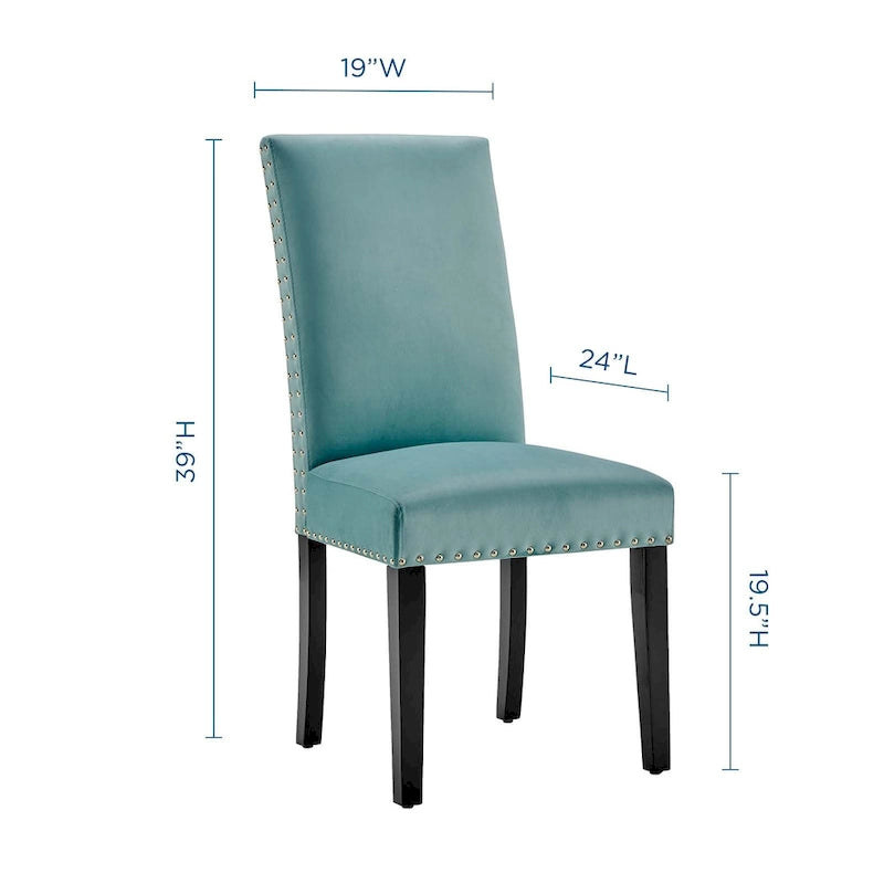 Velvet Nailhead Trim Upholstered Dining Side Chair with Rubberwood Legs