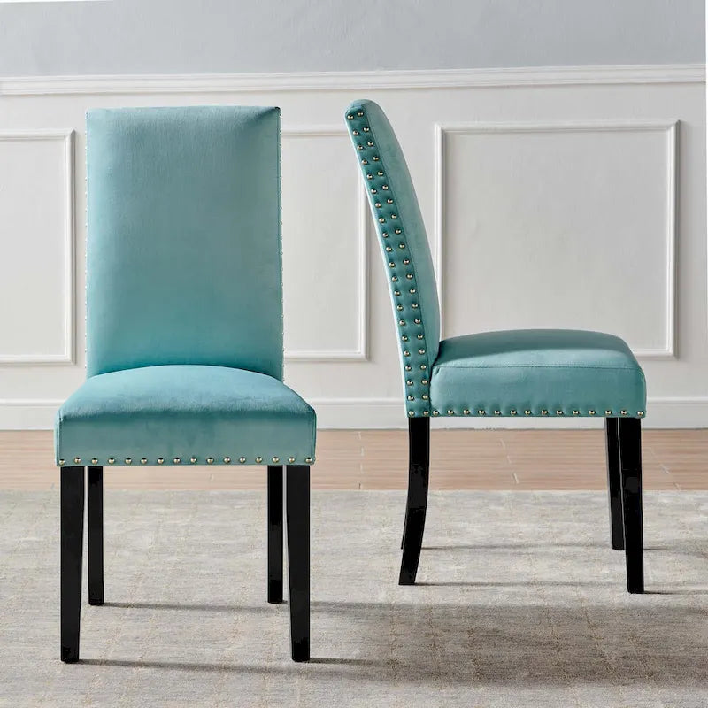 Velvet Nailhead Trim Upholstered Dining Side Chair with Rubberwood Legs