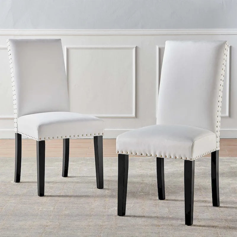 Velvet Nailhead Trim Upholstered Dining Side Chair with Rubberwood Legs