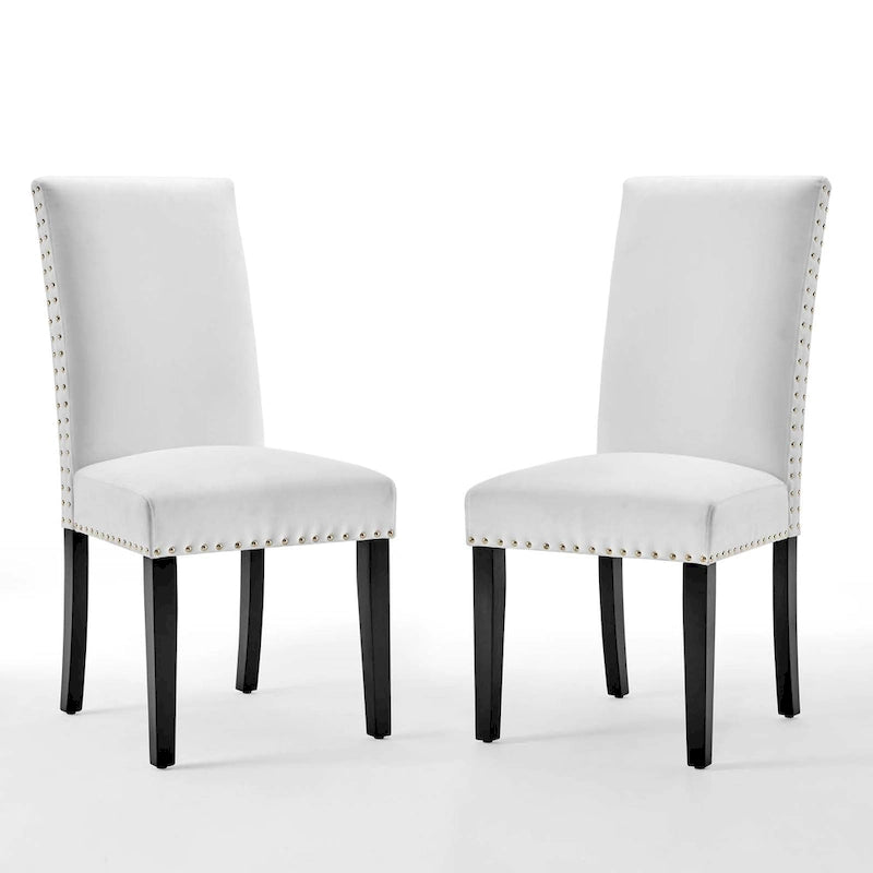 Velvet Nailhead Trim Upholstered Dining Side Chair with Rubberwood Legs