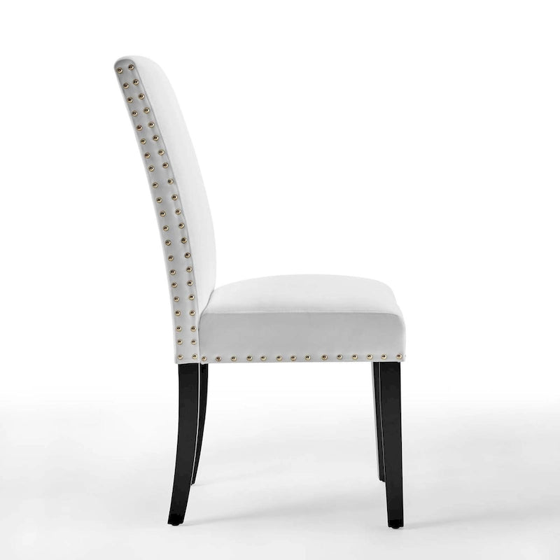 Velvet Nailhead Trim Upholstered Dining Side Chair with Rubberwood Legs