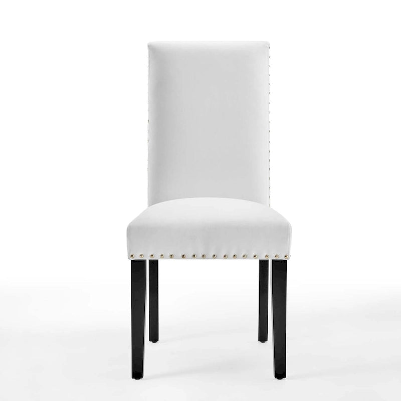 Velvet Nailhead Trim Upholstered Dining Side Chair with Rubberwood Legs