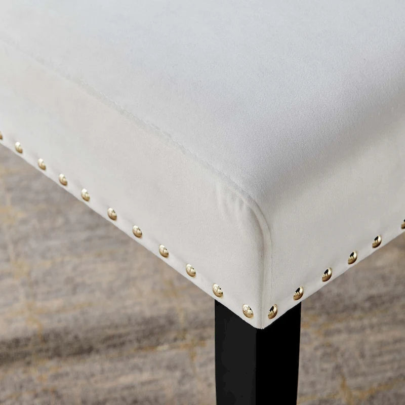 Velvet Nailhead Trim Upholstered Dining Side Chair with Rubberwood Legs