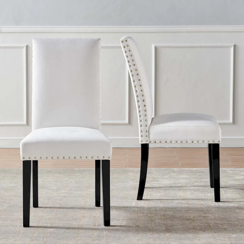Velvet Nailhead Trim Upholstered Dining Side Chair with Rubberwood Legs
