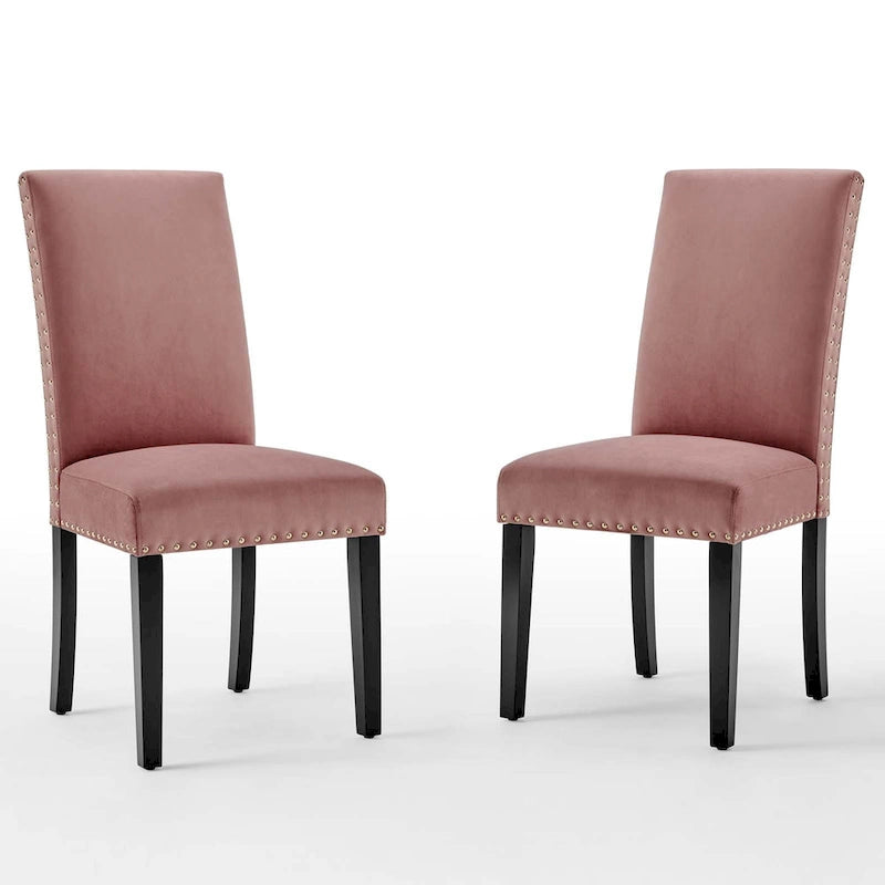 Velvet Nailhead Trim Upholstered Dining Side Chair with Rubberwood Legs