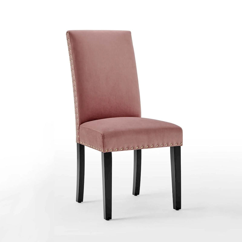 Velvet Nailhead Trim Upholstered Dining Side Chair with Rubberwood Legs