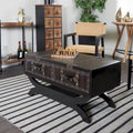 Dark Brown Faux Leather Vintage Coffee Table with Drawers Curved Legs