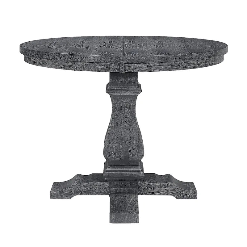 Round Expandable Rustic Wood Pedestal Dining Table Grey Natural Finish