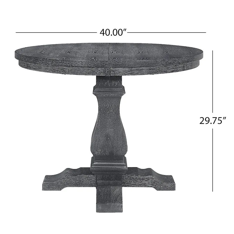 Round Expandable Rustic Wood Pedestal Dining Table Grey Natural Finish