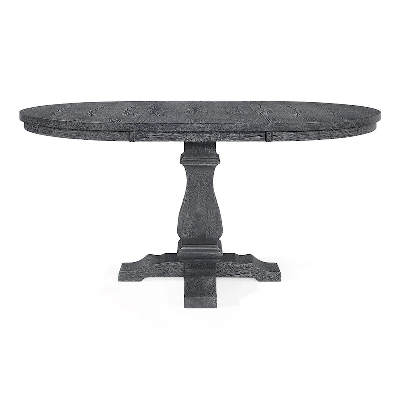 Round Expandable Rustic Wood Pedestal Dining Table Grey Natural Finish