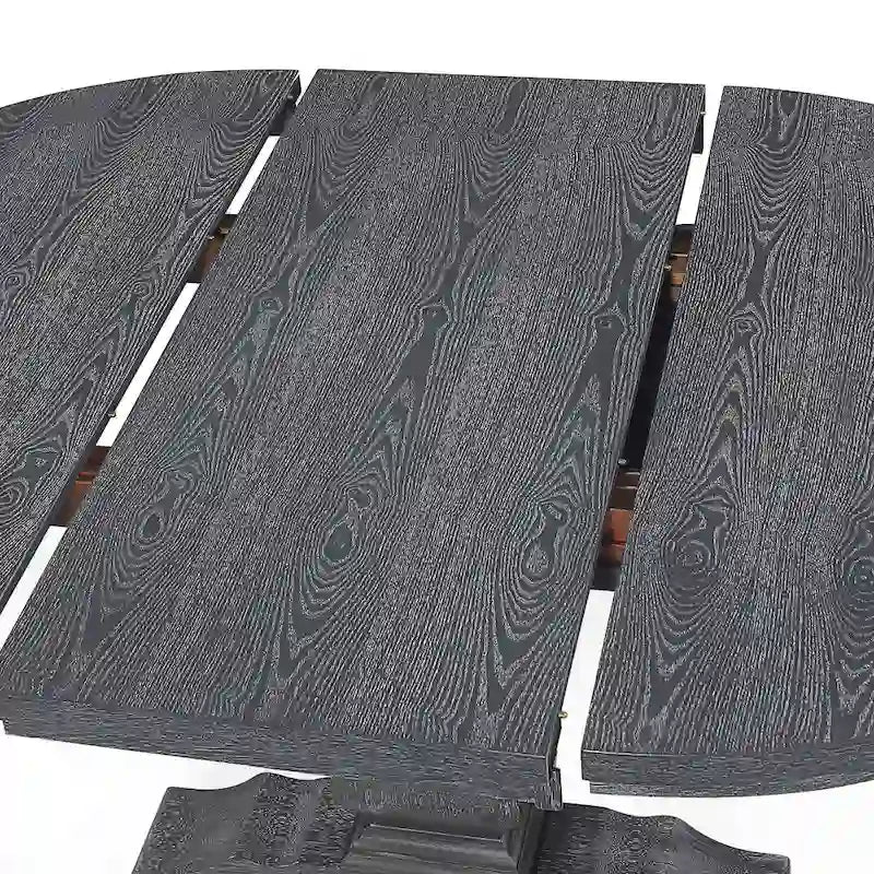 Round Expandable Rustic Wood Pedestal Dining Table Grey Natural Finish