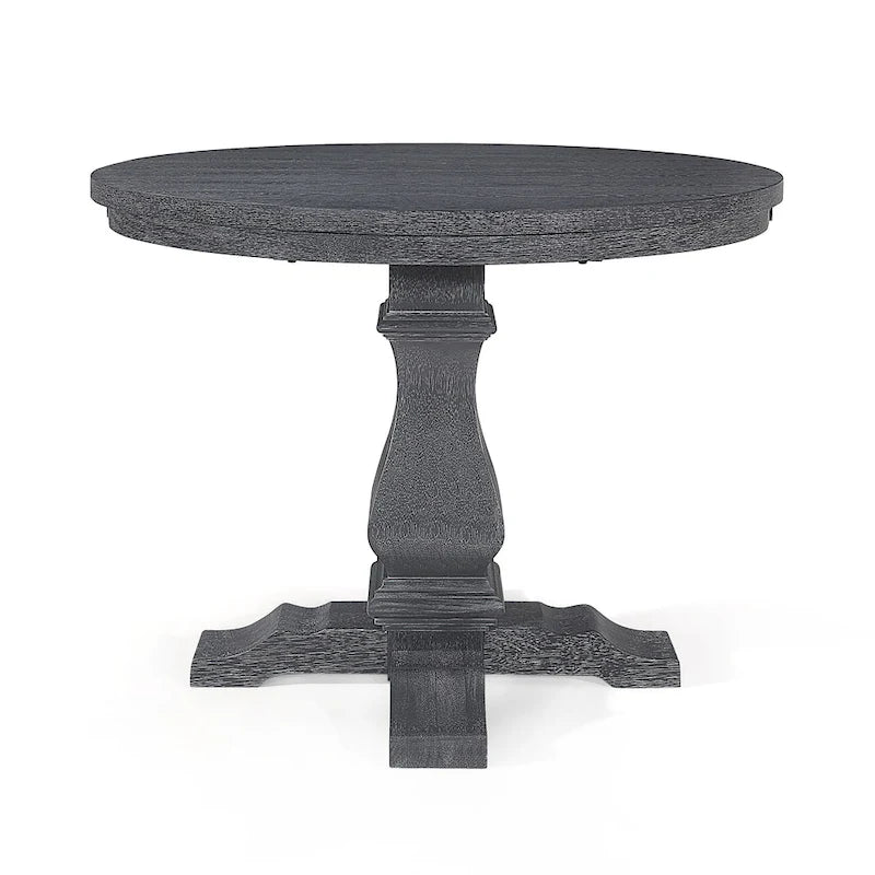 Round Expandable Rustic Wood Pedestal Dining Table Grey Natural Finish