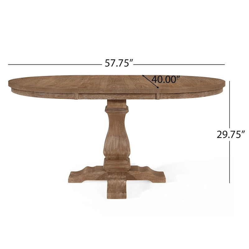 Round Expandable Rustic Wood Pedestal Dining Table Grey Natural Finish