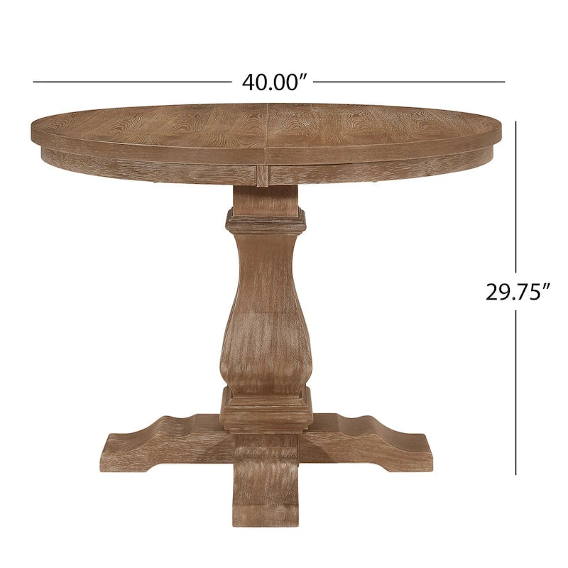Round Expandable Rustic Wood Pedestal Dining Table Grey Natural Finish