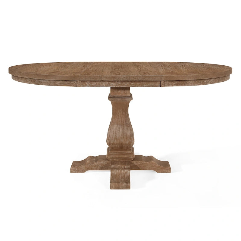 Round Expandable Rustic Wood Pedestal Dining Table Grey Natural Finish