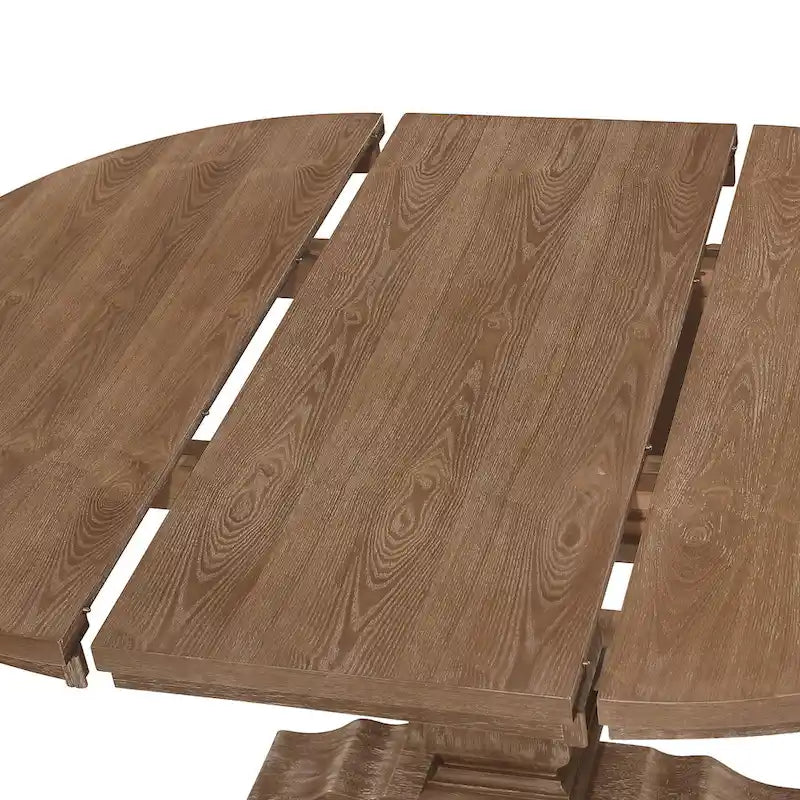 Round Expandable Rustic Wood Pedestal Dining Table Grey Natural Finish