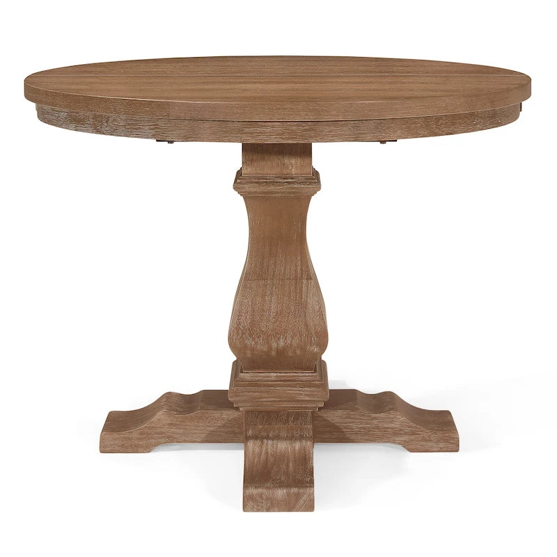 Round Expandable Rustic Wood Pedestal Dining Table Grey Natural Finish
