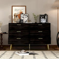 6-Drawer Wide Storage Dresser Chest with Gold Metal Handles Dark Brown White