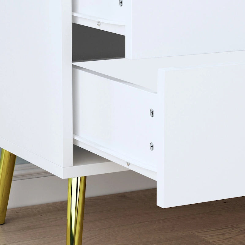 6-Drawer Wide Storage Dresser Chest with Gold Metal Handles Dark Brown White