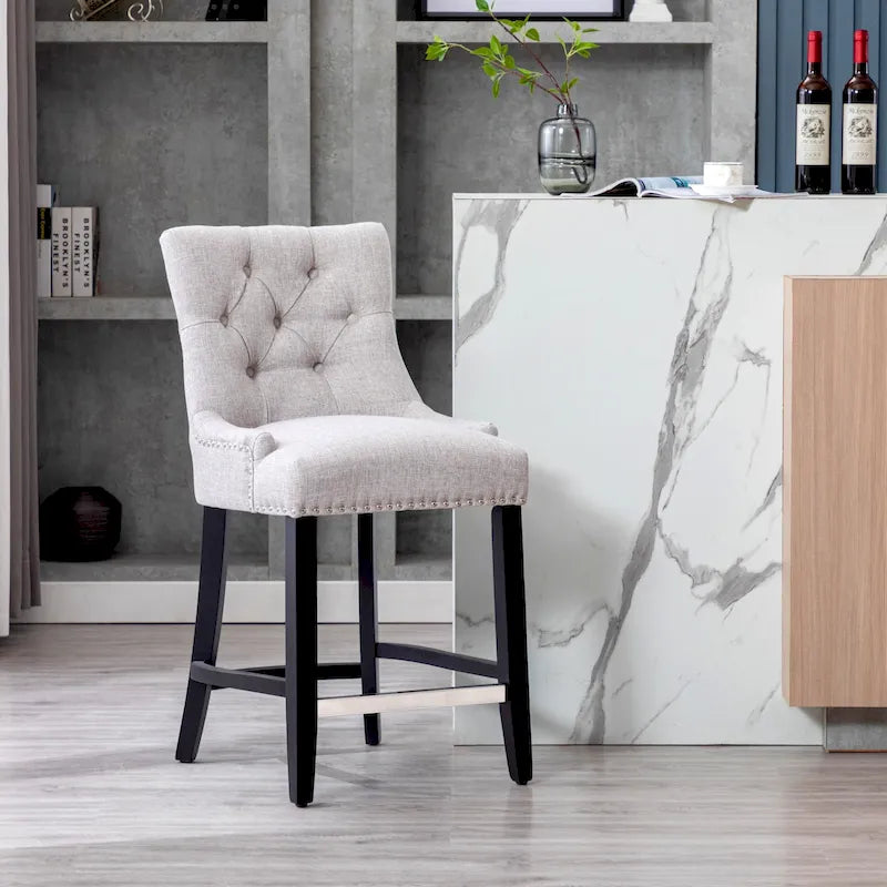 Carter 24 Upholstered Button Tufted Counter Stool, Black Legs