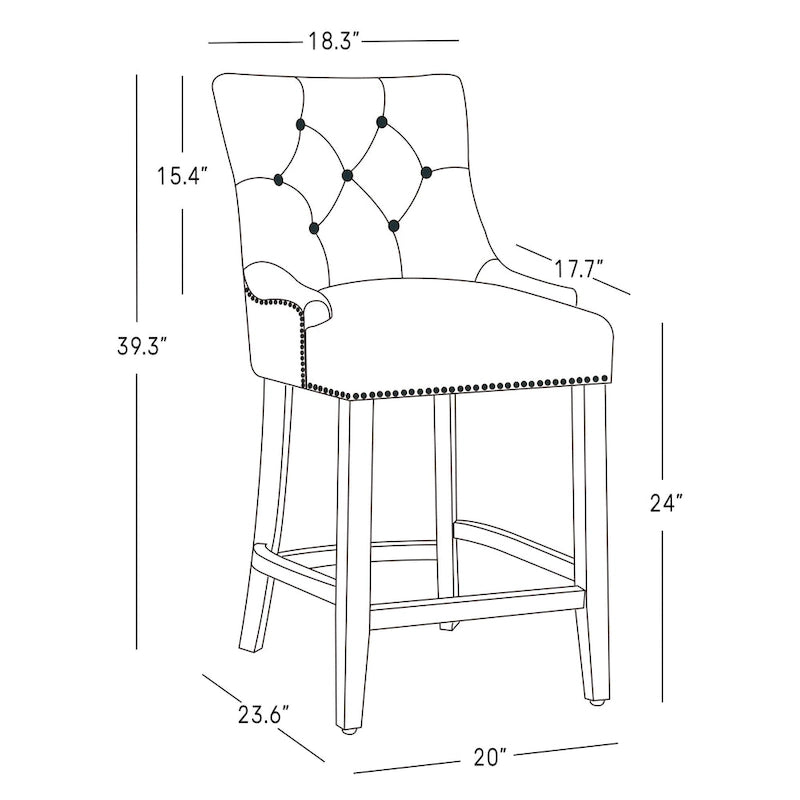 Carter 24 Upholstered Button Tufted Counter Stool, Black Legs