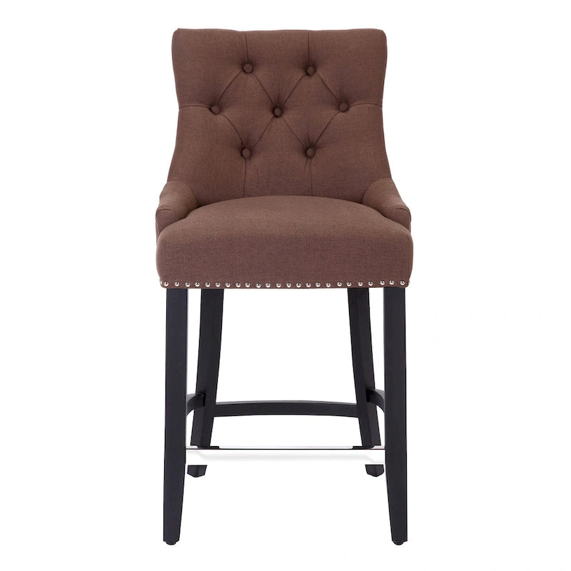 Carter 24 Upholstered Button Tufted Counter Stool, Black Legs