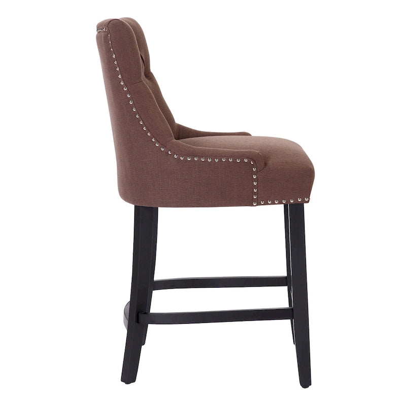 Carter 24 Upholstered Button Tufted Counter Stool, Black Legs
