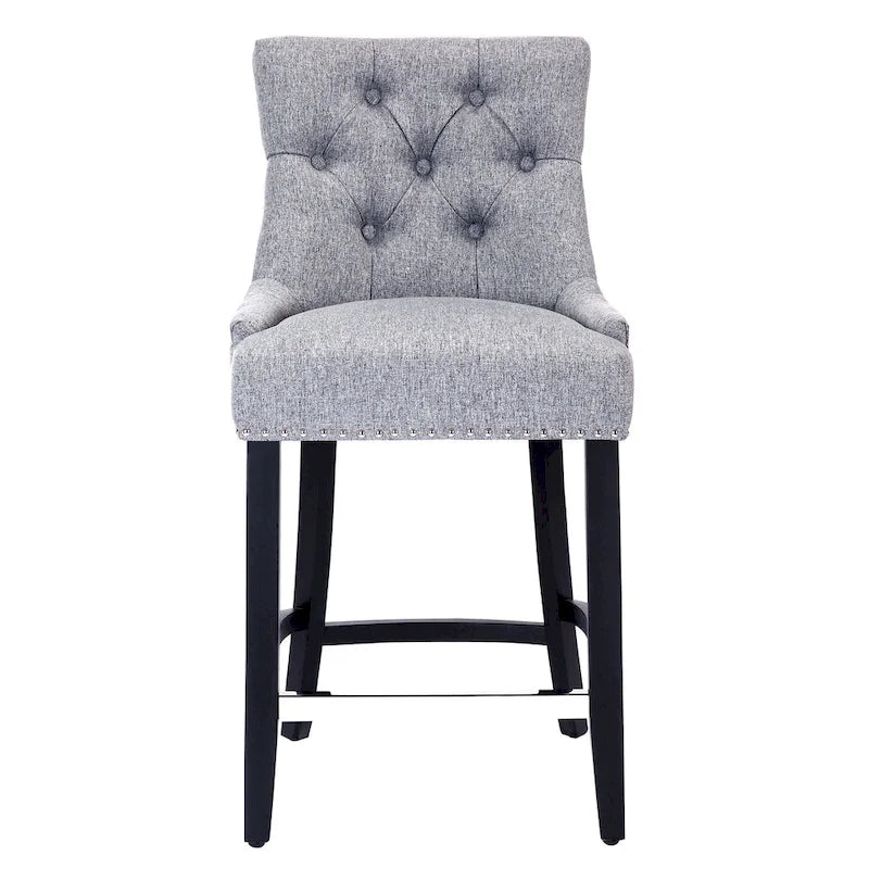 Carter 24 Upholstered Button Tufted Counter Stool, Black Legs