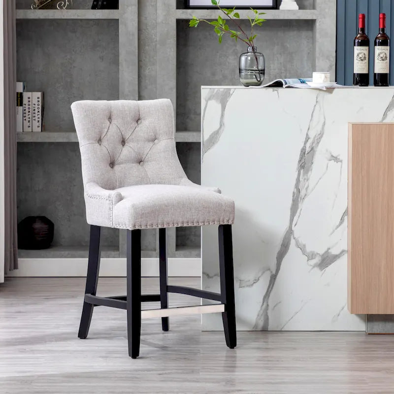 Carter 24 Upholstered Button Tufted Counter Stool, Black Legs