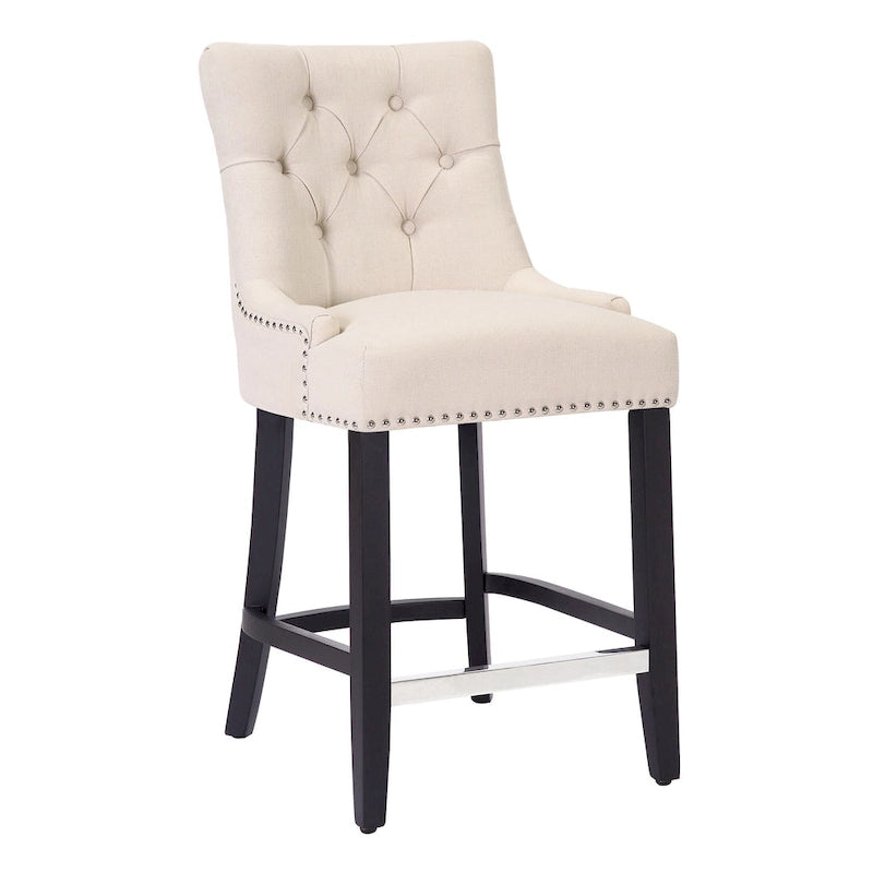 Carter 24 Upholstered Button Tufted Counter Stool, Black Legs