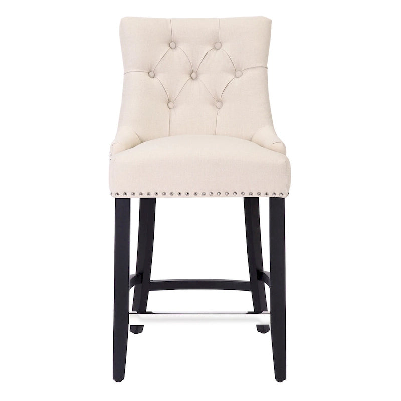 Carter 24 Upholstered Button Tufted Counter Stool, Black Legs