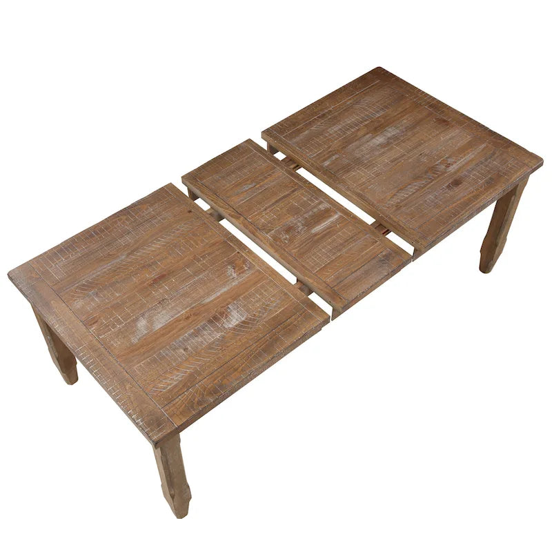 Extendable Solid Hardwood Farmhouse Dining Table with Leaf Driftwood Finish