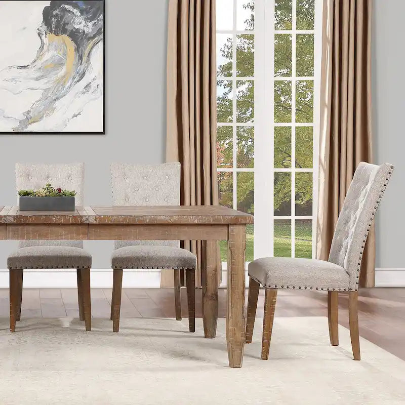 Extendable Solid Hardwood Farmhouse Dining Table with Leaf Driftwood Finish