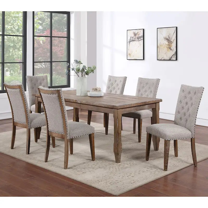 Extendable Solid Hardwood Farmhouse Dining Table with Leaf Driftwood Finish