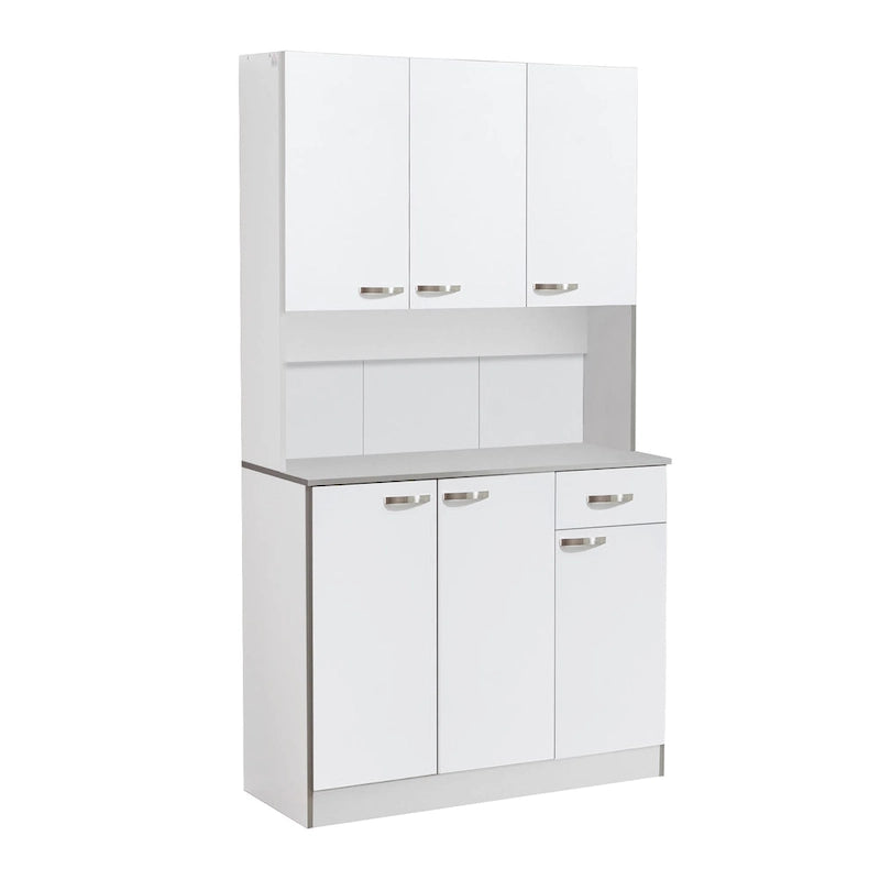 Freestanding Kitchen Buffet Hutch Cupboard with 6 Doors 3 Shelves Drawer White Grey
