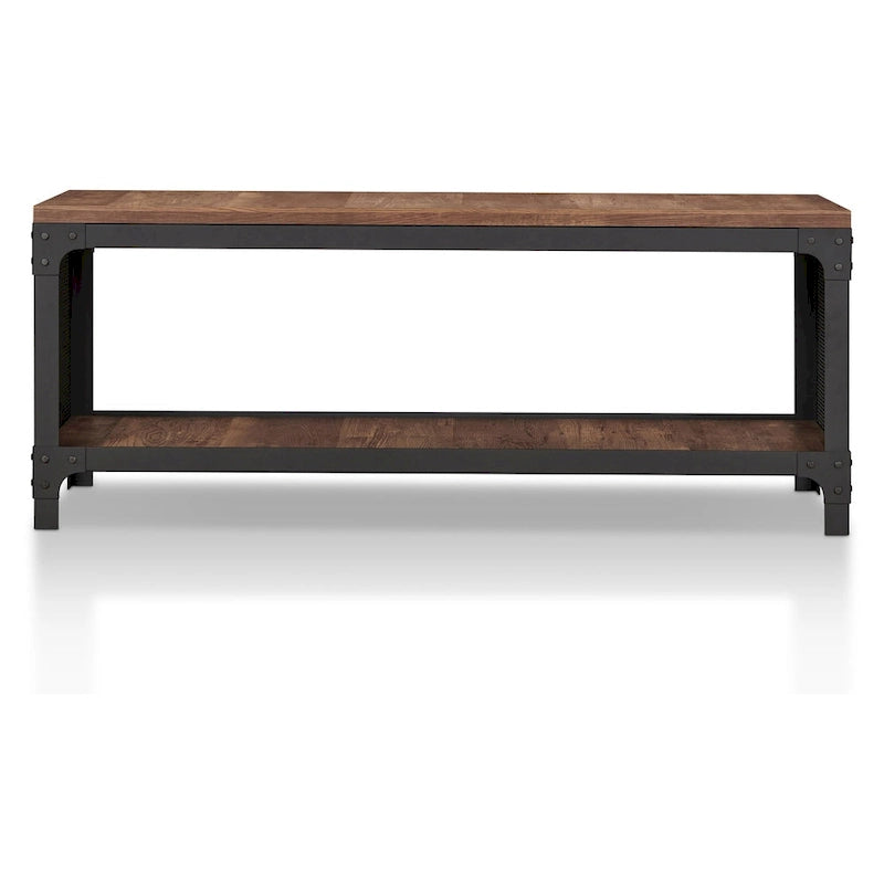 Rustic Reclaimed Oak Wood Metal Mesh Shoe Storage Entryway Bench