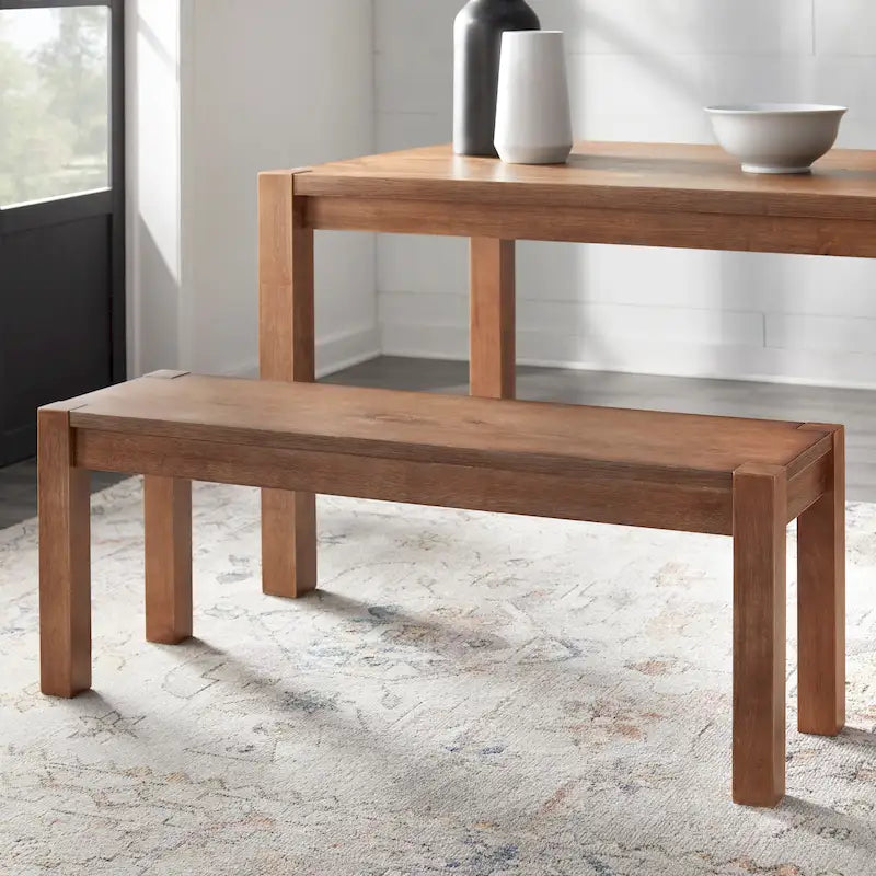 Rustic Solid Wood Dining Bench with Driftwood Brown and Black Finish