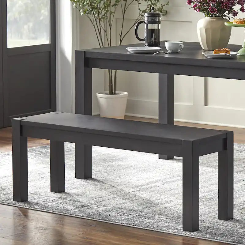 Rustic Solid Wood Dining Bench with Driftwood Brown and Black Finish